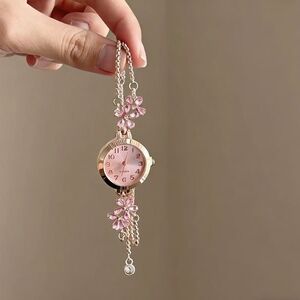 & Other Stories Pink Floral Pendant Watch Necklace